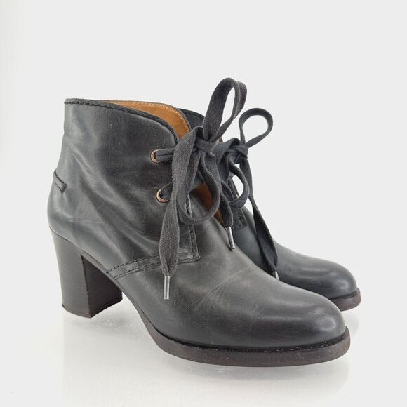 Veronique Branquinho Lace Up Leather Ankle Boots Womens 36 6 Blue Heel Boho - Picture 1 of 16